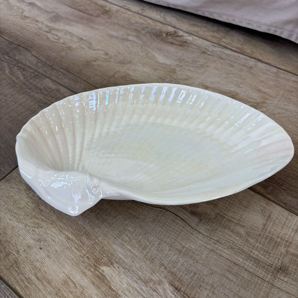 Wedgwood Nautilus Lustre 12" Oyster Seashell Dish England Bone China Iridescent - Picture 10 of 16